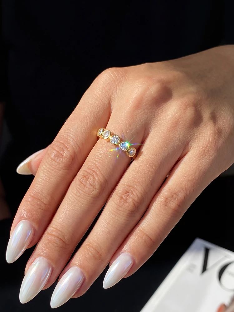 Wunderschöne Echte Moissanit-Diamant Runde Eheringe für Frauen Geschenk Jubiläum Party Luxus Hochwertige Schmuckstücke – Detail 3