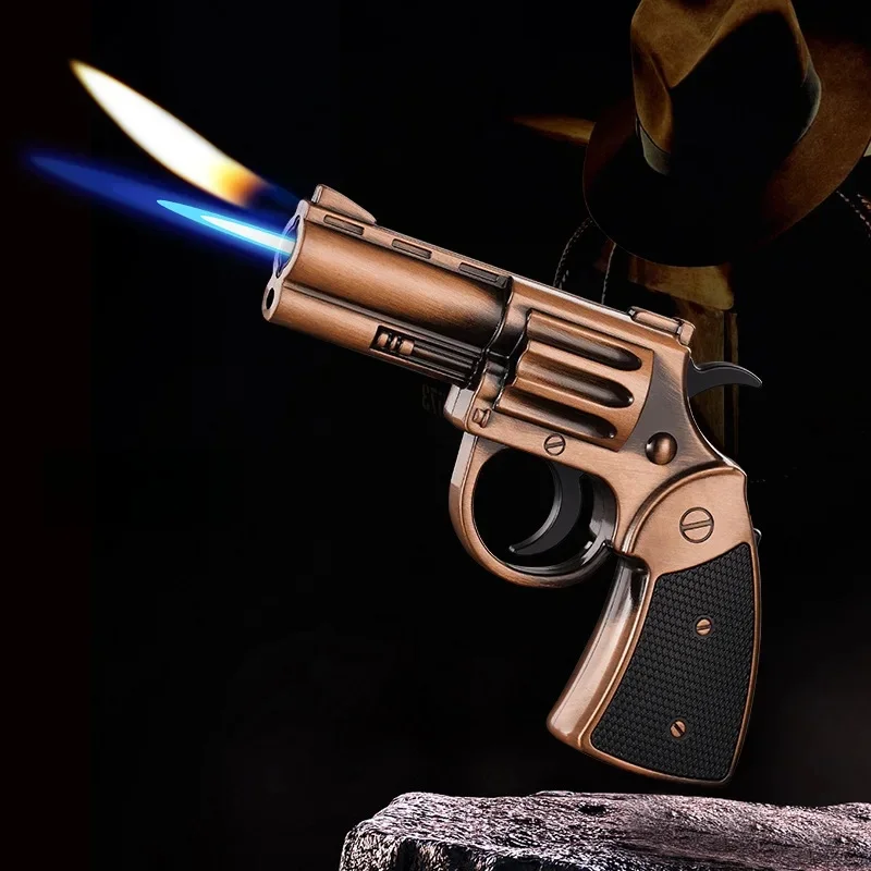 

Windproof Dual Flame Portable Lighter Metal Inflatable Gun Type Outdoor Personalized Lighter Men's Smoking Gift