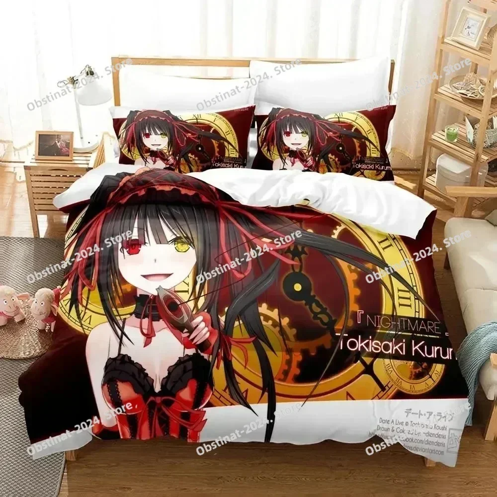 Date A Live Tokisaki Kurumi Bedding Set Printed single Comforter Quilt Bed Duvet Cover Pillow Case 3 Pieces Sets Kids Adult Size