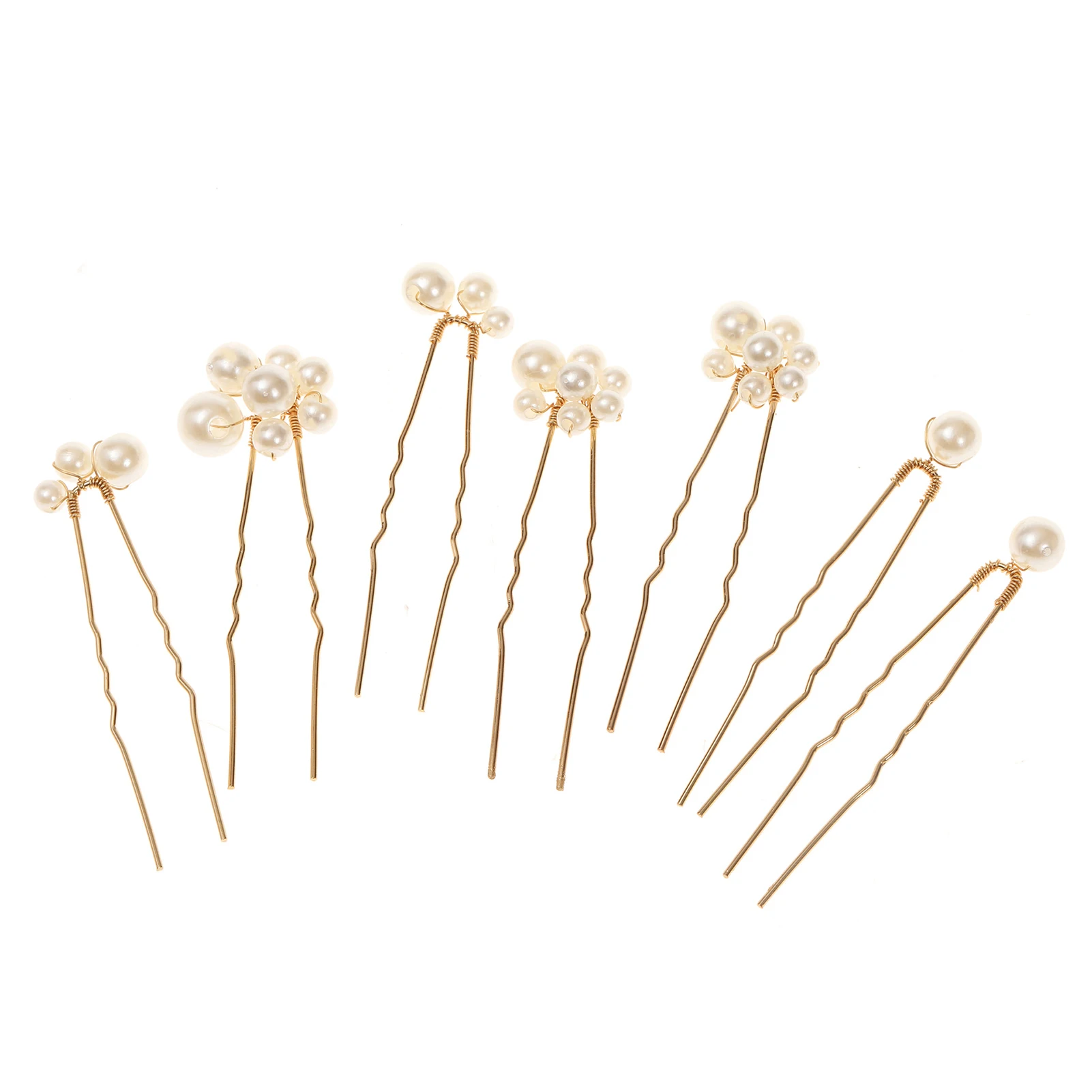 7PCS Pearl U-Shape Hairpin Headwear Anti-slip Stable Grip Wedding Bridal Headdress for Birthday Stage Party Hairstyle Making