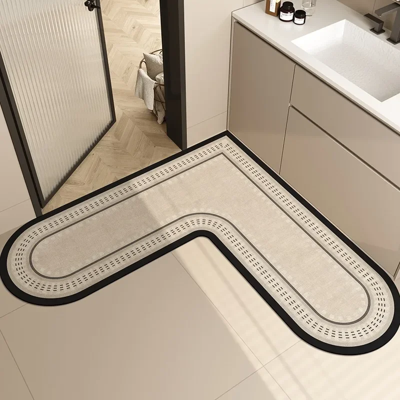 L-shaped Carpet for Bathroom Floor Mat Absorbent Diatom Mud Rug Water-absorbent Non-slip Quick-drying Washroom Bath Area Rugs