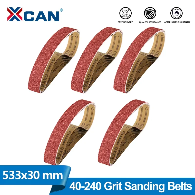 XCAN 5pcs 533x30mm Sanding Belts 40-320 Grit Aluminum Oxide Sander Sanding Belt for Wood Grinding Metal Polishing