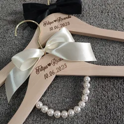 Wood Wedding Hanger, Personalized Bridal Dress Hanger Custom Name Hanger Set for Bride and Groom