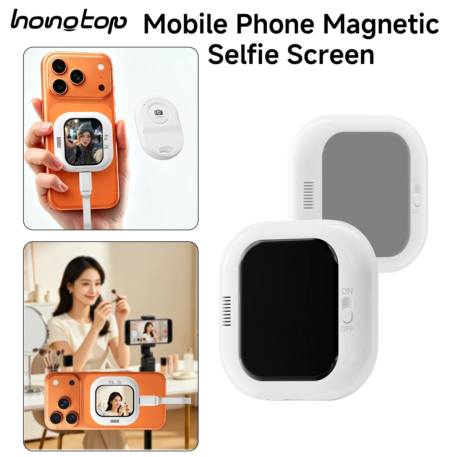 

Экран для селфи и видеоблогов HONGTOP, используемый для селфи с задней камеры, записи видео и прямых трансляций, совместим с дисплеем камеры iPhone.