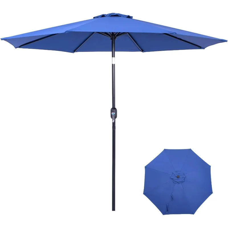 9 Ft Patio Umbrella with Push Button Tilt and Crank System - UV Resistant Polyester Fabric, Outdoor Table Umbrella