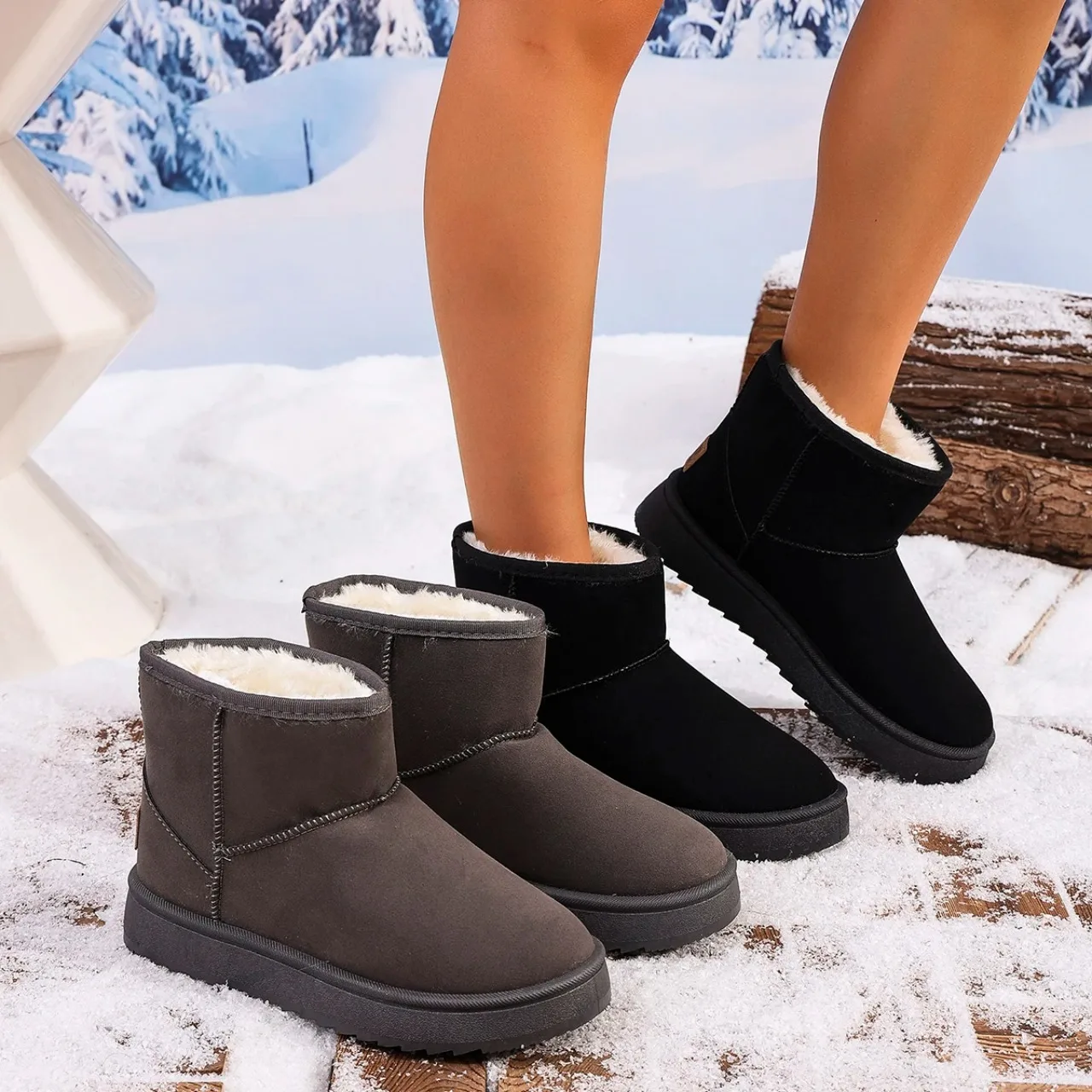 Bottes de neige courtes marron pour femmes, chaussures à plateforme, taille de poussée, bottes de rinçage, imperméables et chaudes, nouvelle mode, hiver