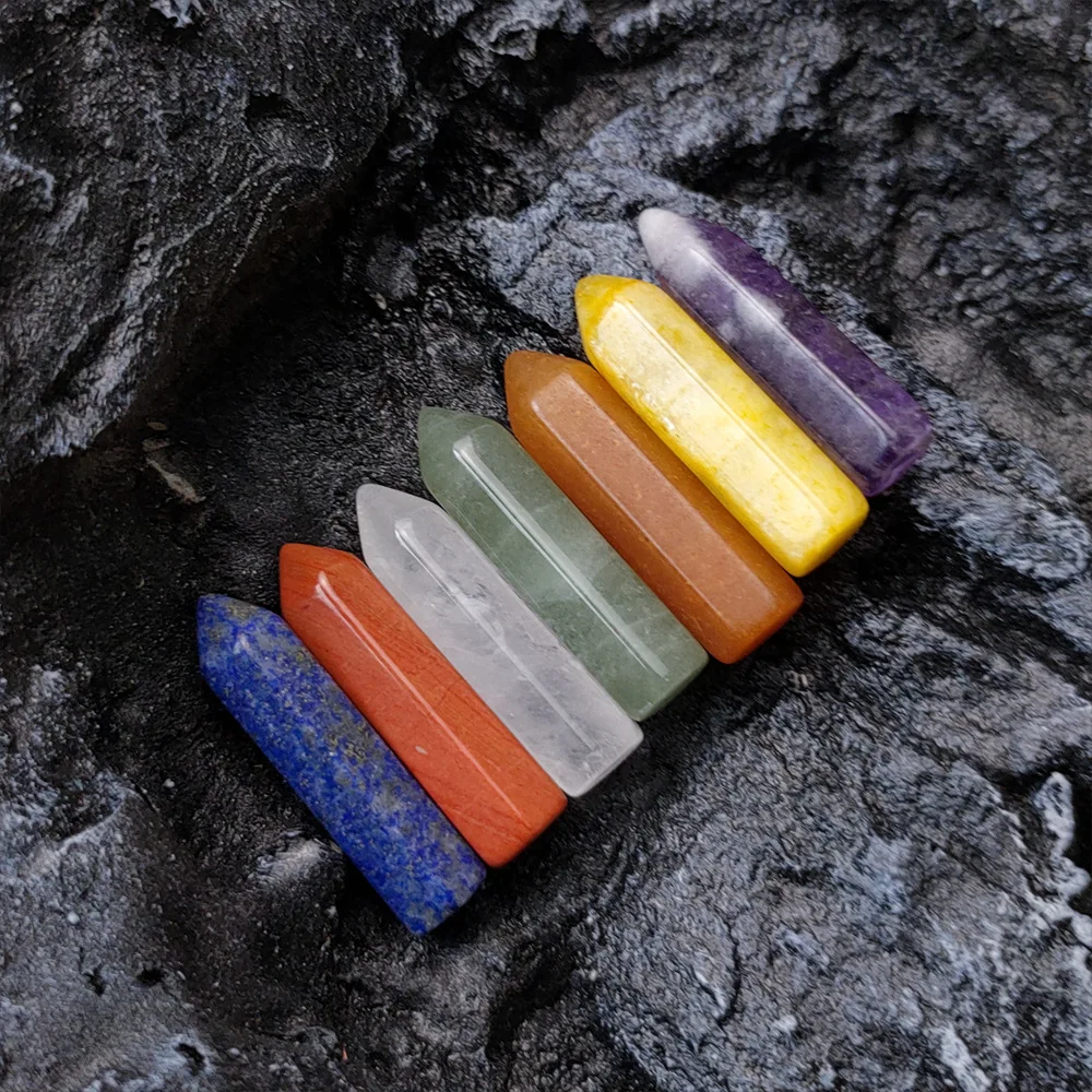Crystal, Agate, Jade, Seven-color Stone Combination Set, Arrow-wound Hexagonal Column, Gypsum Tower, Yoga Stone