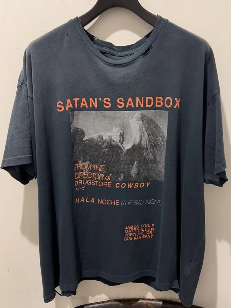 

Paly SS25 SATANS SANDBOX Vintage Washed Short Sleeve T-Shirt Unisex Cotton round Neck Graphic Tee Youth Fashion Casual Wear