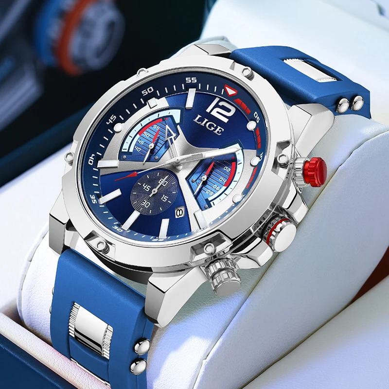 

LIGE Mens Watches New Sport Chronograph Top Brand Luxury Full Steel Big Dial Quartz Clock Waterproof Watch Men Reloj Hombre+Box