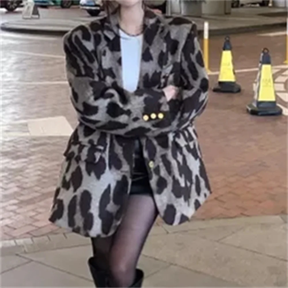 Alien Kitty Women Leopard Blazers Full Sleeve Winter Cotton Padded Vintage Fashion New Slim Office Lady Animal Printed Coats