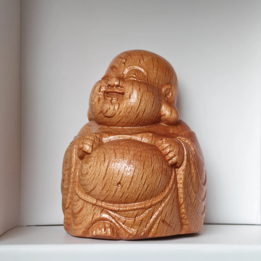 Wooden Buddha Statue Small Figurine Ornament, Hand-Carved, New Chinese Style, Ethnic Style, Suitable for Halloween Decorations, Holiday Decorations, Christmas Decorations, Home Decoration, Living Room, Office, New Year Gifts