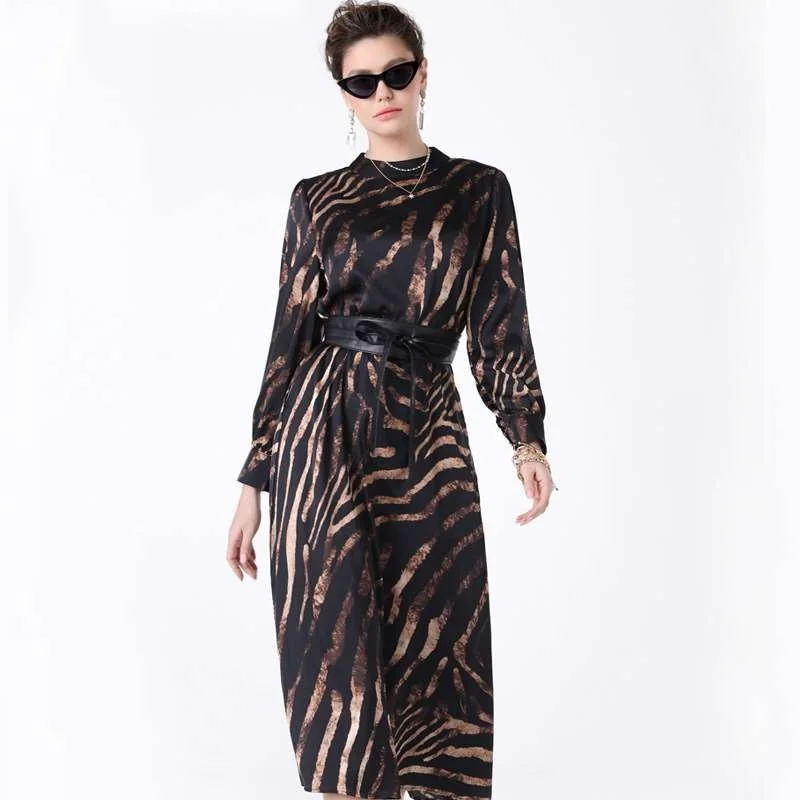 

Ele Satin Long Sve Dr High Waist A-Line Skirt Lantern Sve Spring Summer New Aeti Aid Women's Faion Ciwalk