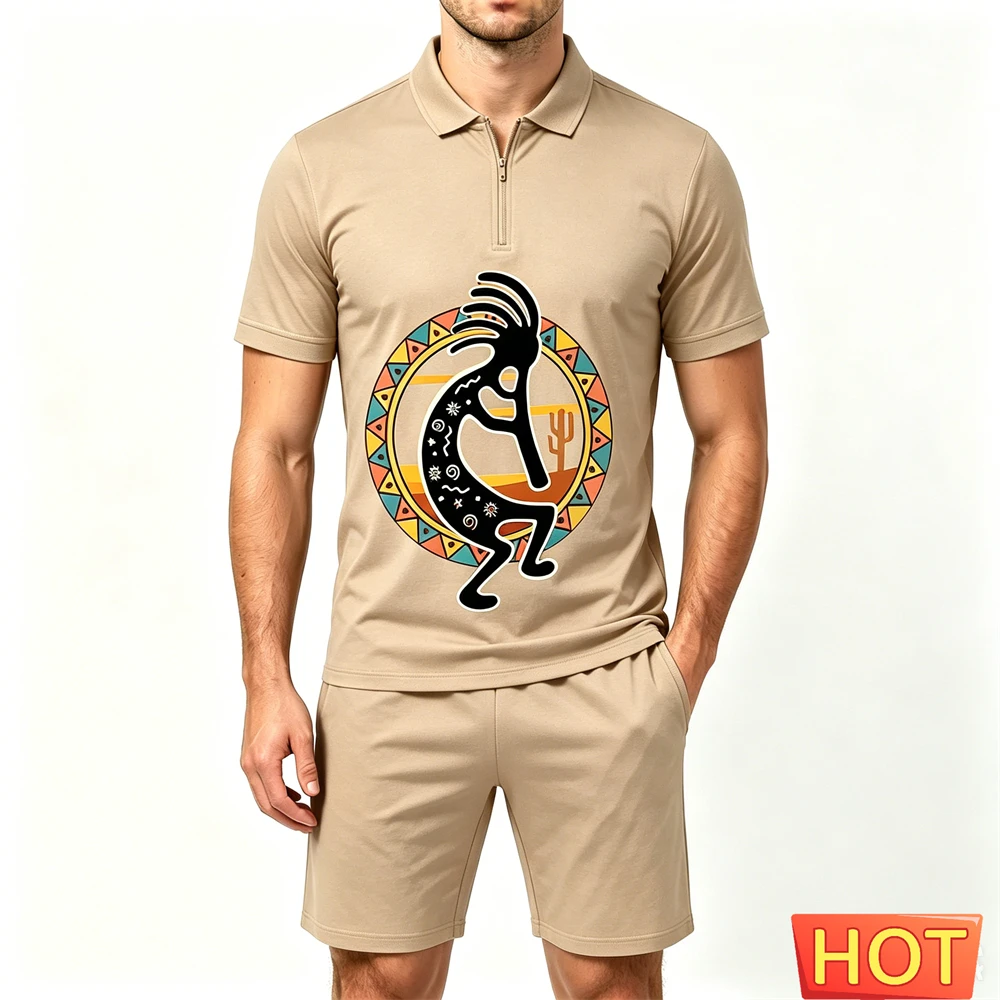 Fashion Zip Polo Shirt Men's Set Summer Loose Short Sleeve Top and Shorts 2 Piece Casual Comfortable Man Outfit Hip Hop Clothing view 3