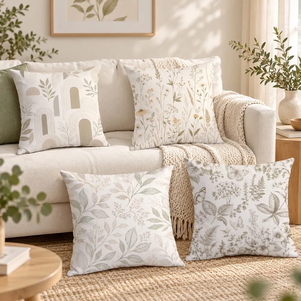 Warm Tone Botanical Foliage Cushion Cover Pillow Case Short Plush Square Throw Pillow Covers Pillowcase Sofa Home Decor Gift