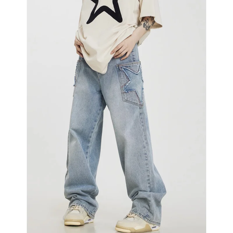 

Women Jeans Blue High Waist American Fashion Y2K Style Wide Leg Jean Female Summer Vintage Trouser Straight Baggy Denim Pants