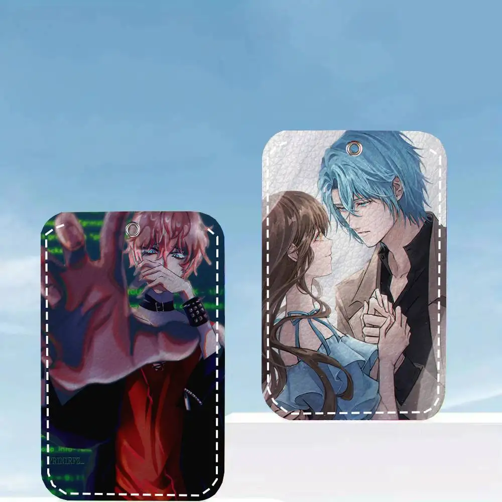 Mystic Messenger Card Case Keychain Access Card Bag Key Tag Ring Leather Card Holder Key Ring Access