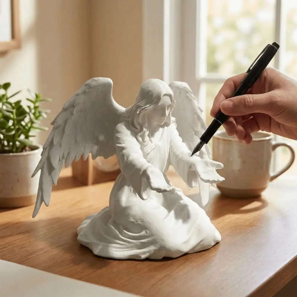 Cute Angel Pen Holder Creative Desktop Organizer Non-slip Base Ornament Practical Storage Stand Decor for Home Office Desk