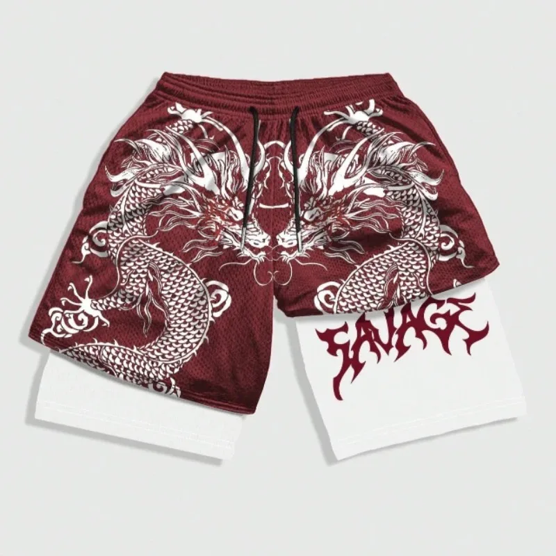 26 Jahre neue, 3D-gedruckte, schnell trocknende, atmungsaktive, modische, lässige, doppellagige Sportshorts für Herren und Damen für Erwachsene