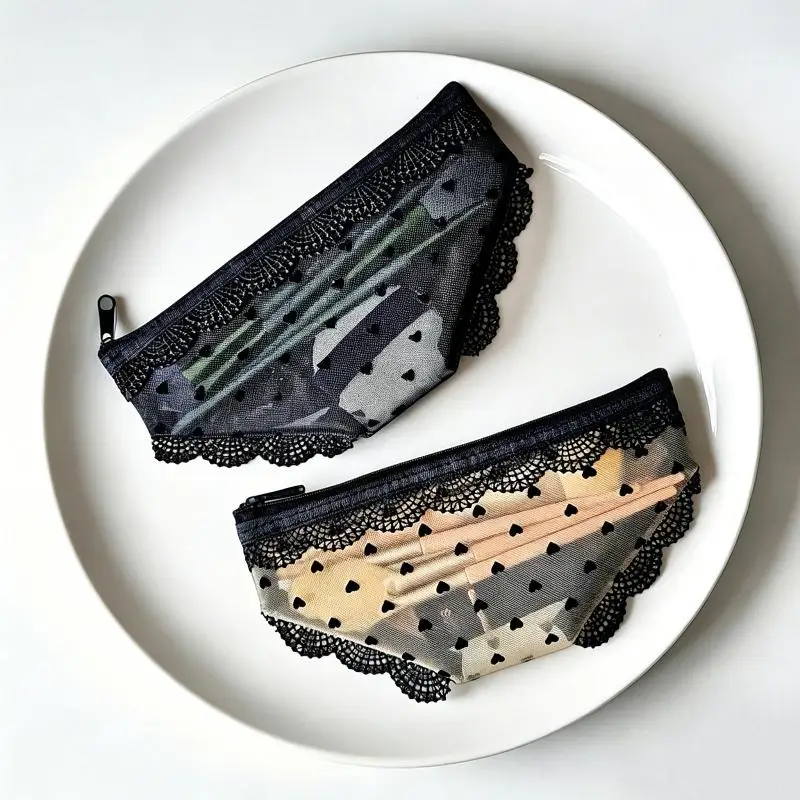 Portable Zippered Makeup Storage Bag Inspired by Lace Mesh Briefs for Easy Cosmetic Organization