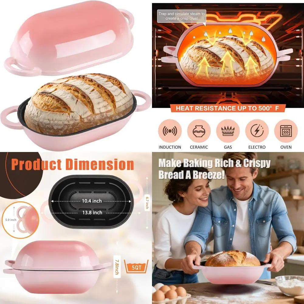 

5-литровая эмалированная чугунная форма для хлеба на тыкве с крышкой - овальная голландская духовка для домашней выпечки хлеба и идеального бойцов
