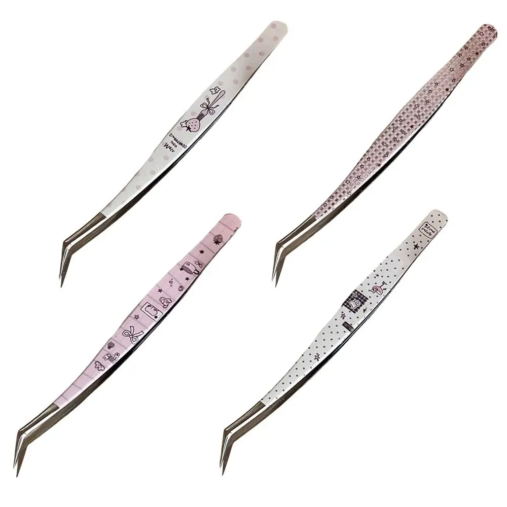 Stainless Steel Curved Stickers Tweezers Anti-static High Precision False Eyelash Tweezers Bean Tweezers Cartoon Eyelash Curler
