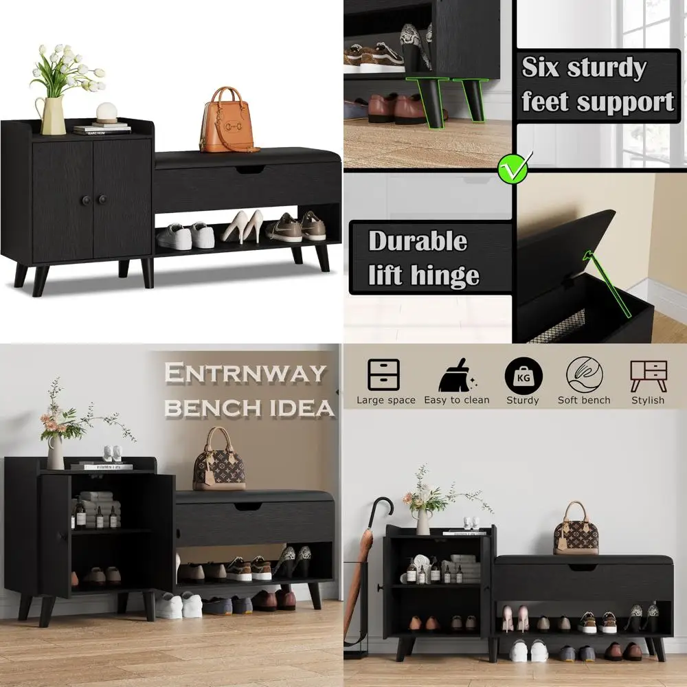 Shoe Storage Bench with Cabinet and Shelf, 50-Entryway Organizer for Shoes, Living Room, and Bedroom