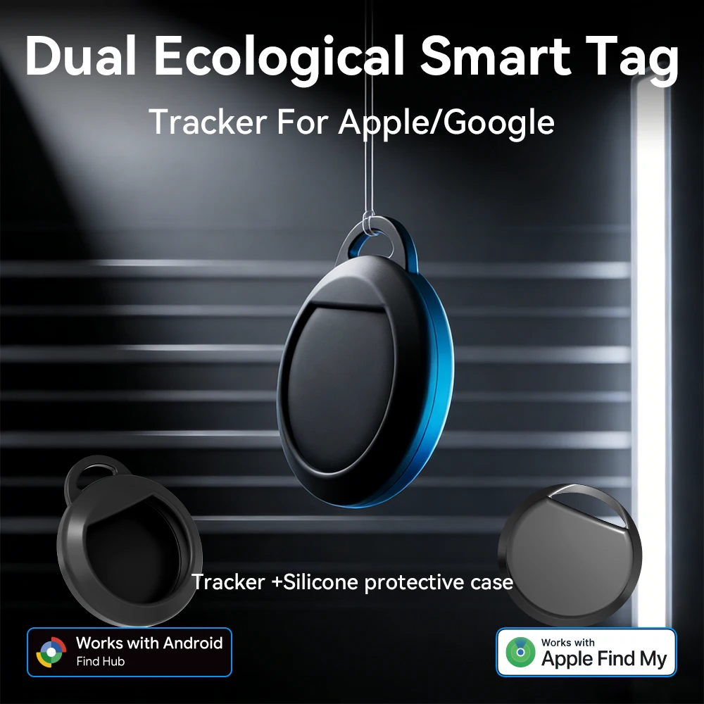 Dual System Smart Tracker for Google/Apple Find My Smart Activity Trackers+Silicone Case Android/IOS Find My Bluetooth Device