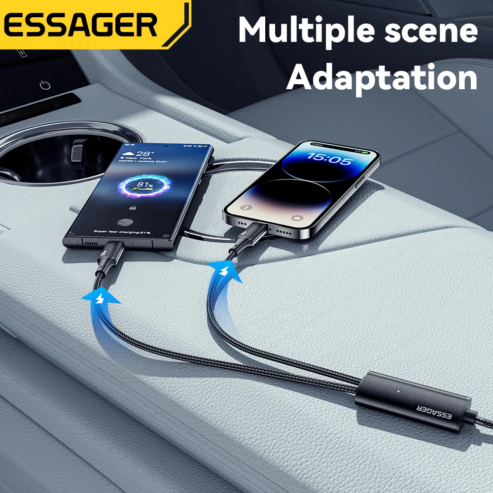 Essager 100W Cable USB C to Type C to Lighting PD Fast Charger Data 2 in 1 Quick Charging Cord For Macbook iPhone Samsung Xiaomi