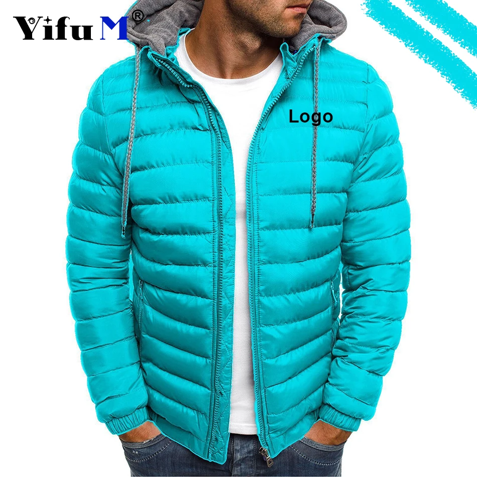 Custom Your Logo Men Hoody Zipper Coat Down Sports Jacket Casual Trendy Menswear Windproof Jacket 2023 Autumn Outwear Male Tops