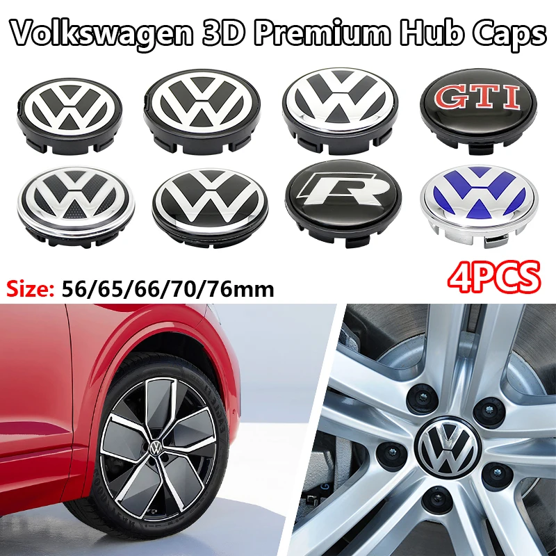 

4pcs VW Wheel Center Hub Caps 56mm 65mm 66m 70mm 76mm wheel cover For VW Golf 4 5 6 7 Passat B5 B6 B7 Polo Touran CC accessories
