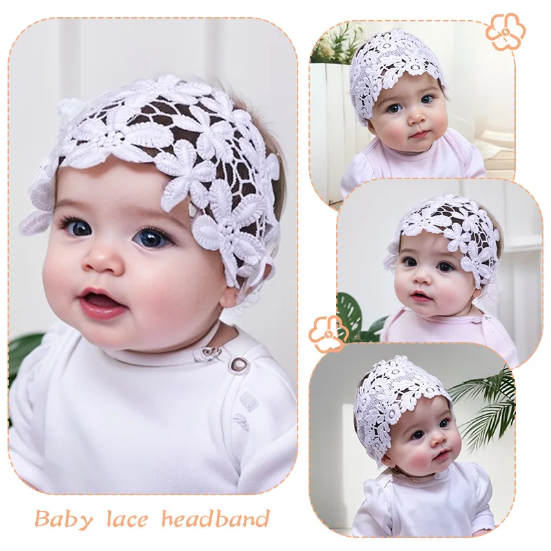 Baby Girls Lace Flora Headband Kids Teens High Elastic Wide Hairbands Party Wedding Girls Photo Prop