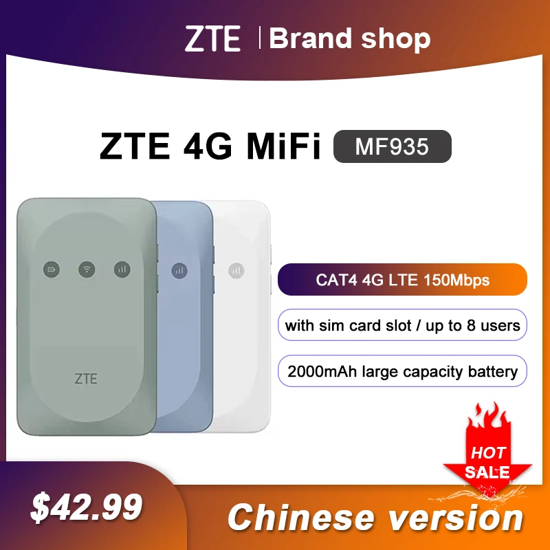 

Unlocked ZTE MF935 Mobile WiFi Hotspot Cat4 150Mbps Modem Mini Outdoor Hotspot 4G LTE Router With Sim Card Slot 2000mAh Battery