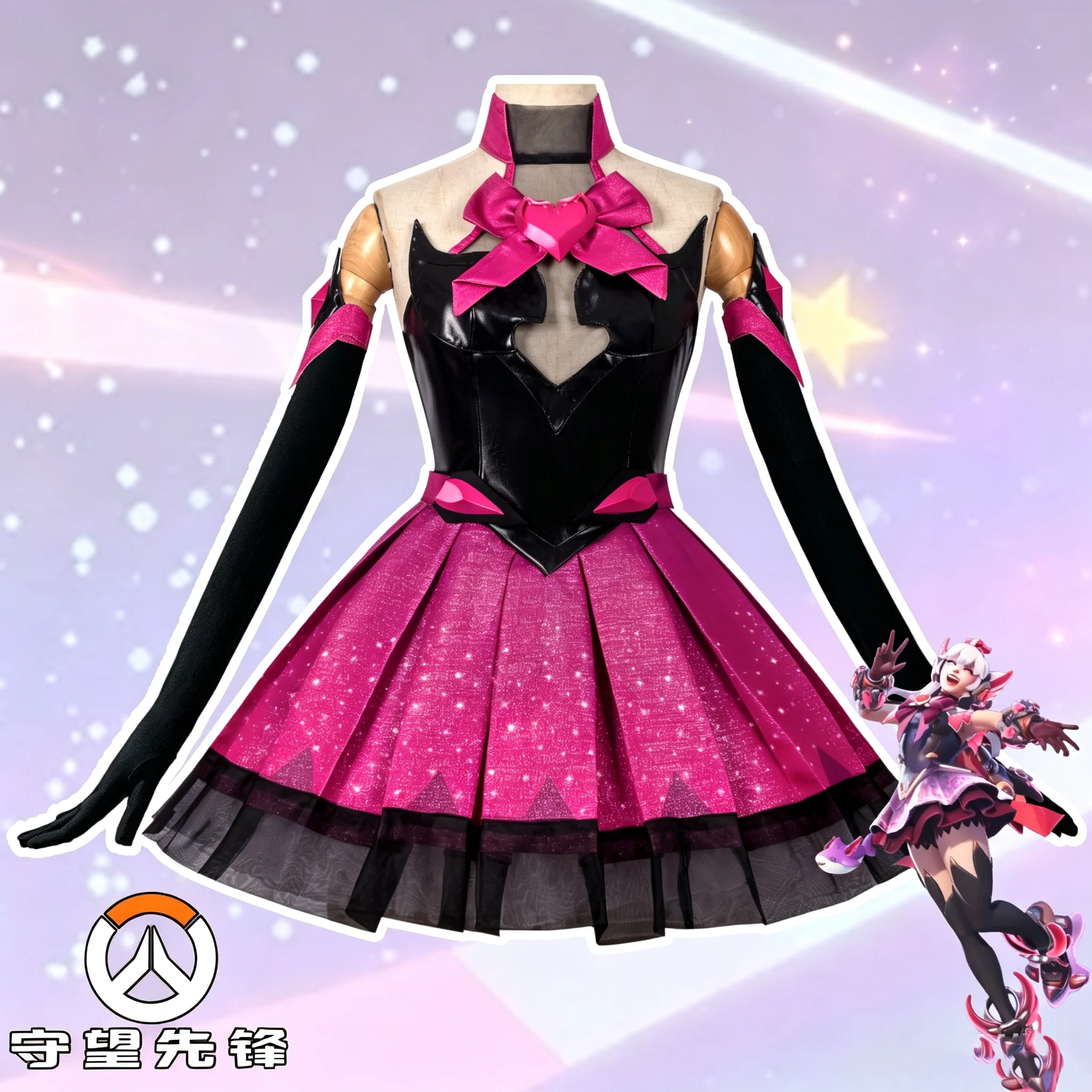 Disfraz de Cosplay de D.VA Devil Phantom de Overwatch, Vestido de Demonio Rosa de Hana Song para Halloween y Comic Con