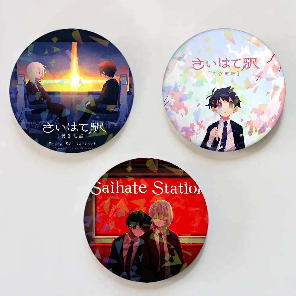 Game Saihate Station Twilight Railway Round Badge Lapel Pins for Backpacks Briefcase Laser Brooch Clothes Gifts