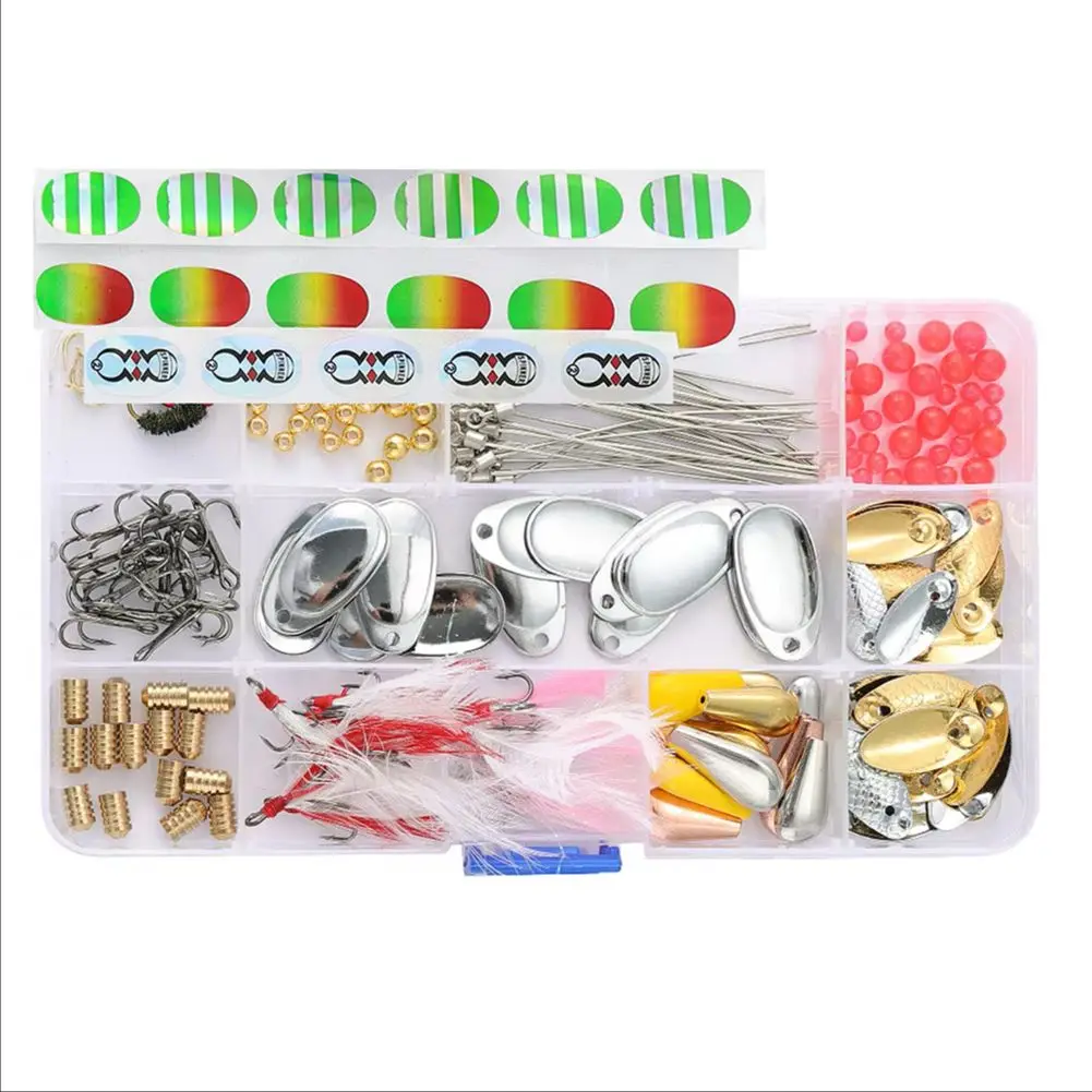 

228pcs Fishing Spinnerbaits Accessories DIY Rotating Sequins Assembly with Lead Sinkers Feather Hooks Beads Steel Wire for Bass