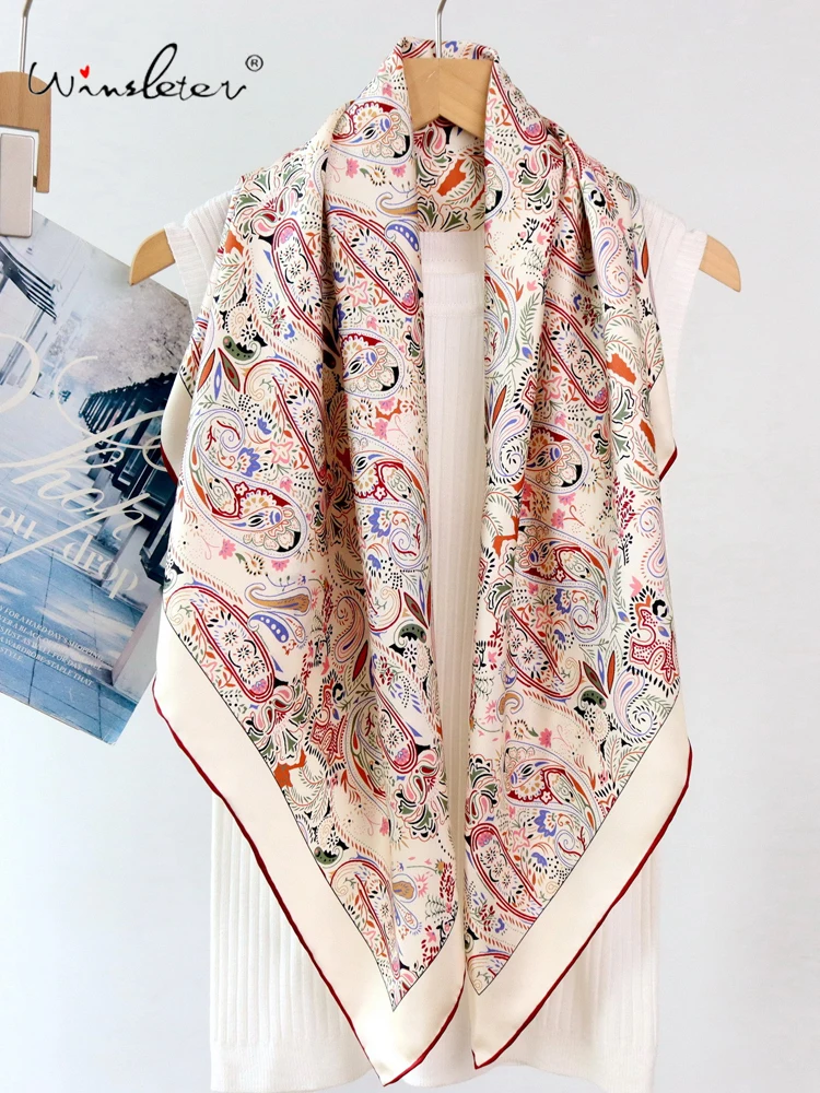 

Шелковый платок Winsleter для женщин, 14 мм, 100% натуральный шелк, элегантный, 88*88 см, с узором пейсли, подарок для мамы, французский шик, весна 2026, A62282CC