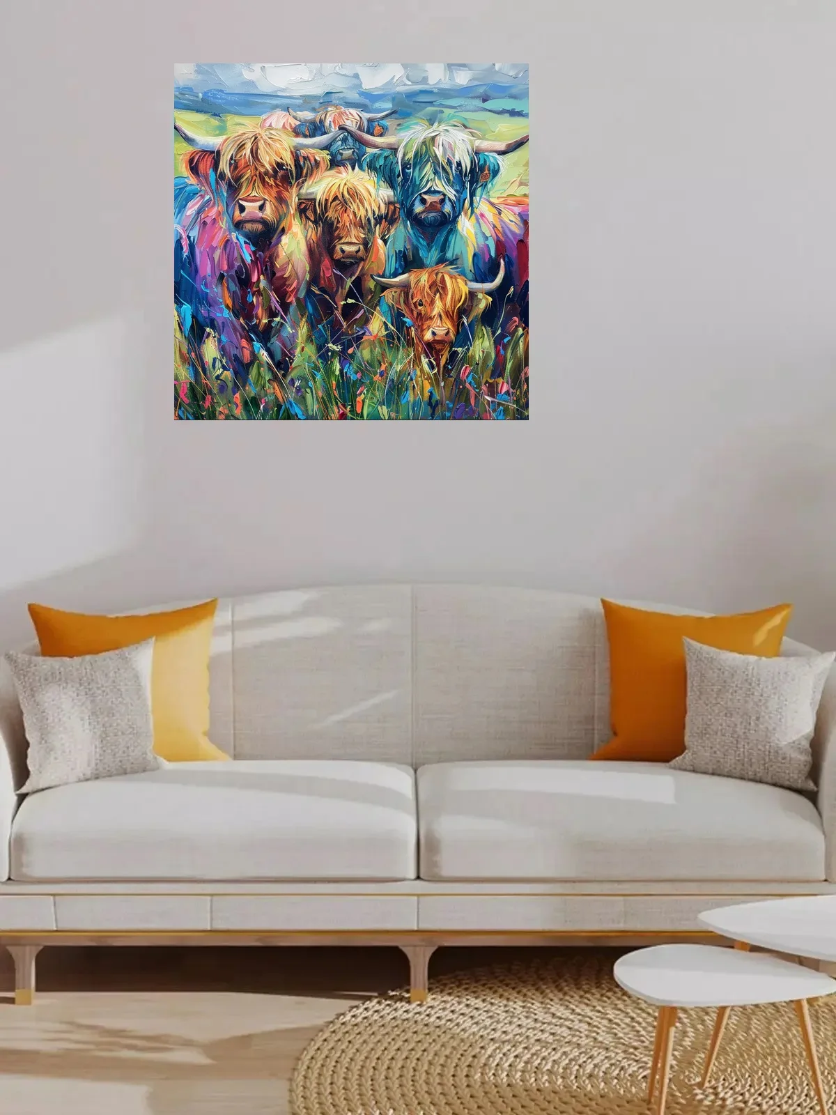 Lot Style Choose Highland Cow Herd Colourful, Art Picture Print Silk Poster, Home Wall Decor