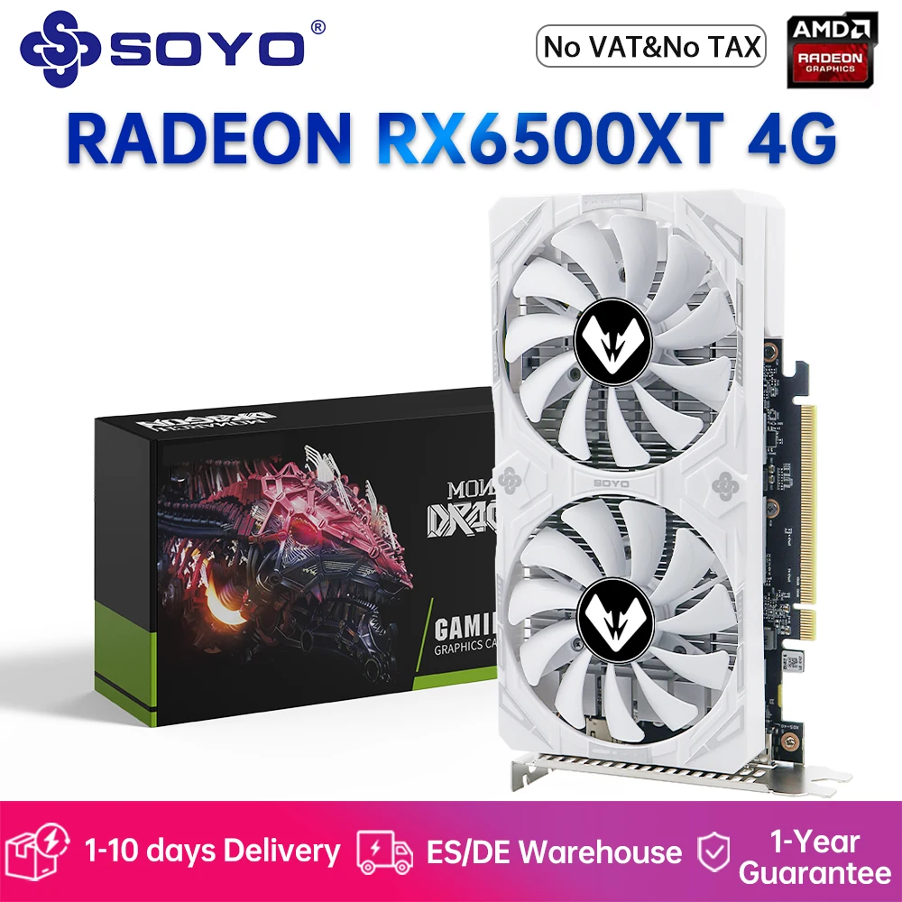 Tarjeta gráfica SOYO World Premiere AMD Radeon RX6500XT 4G, memoria GDDR6, Compatible con HDMI OpenGL 4.6 DirectX 12 para computadora para juegos