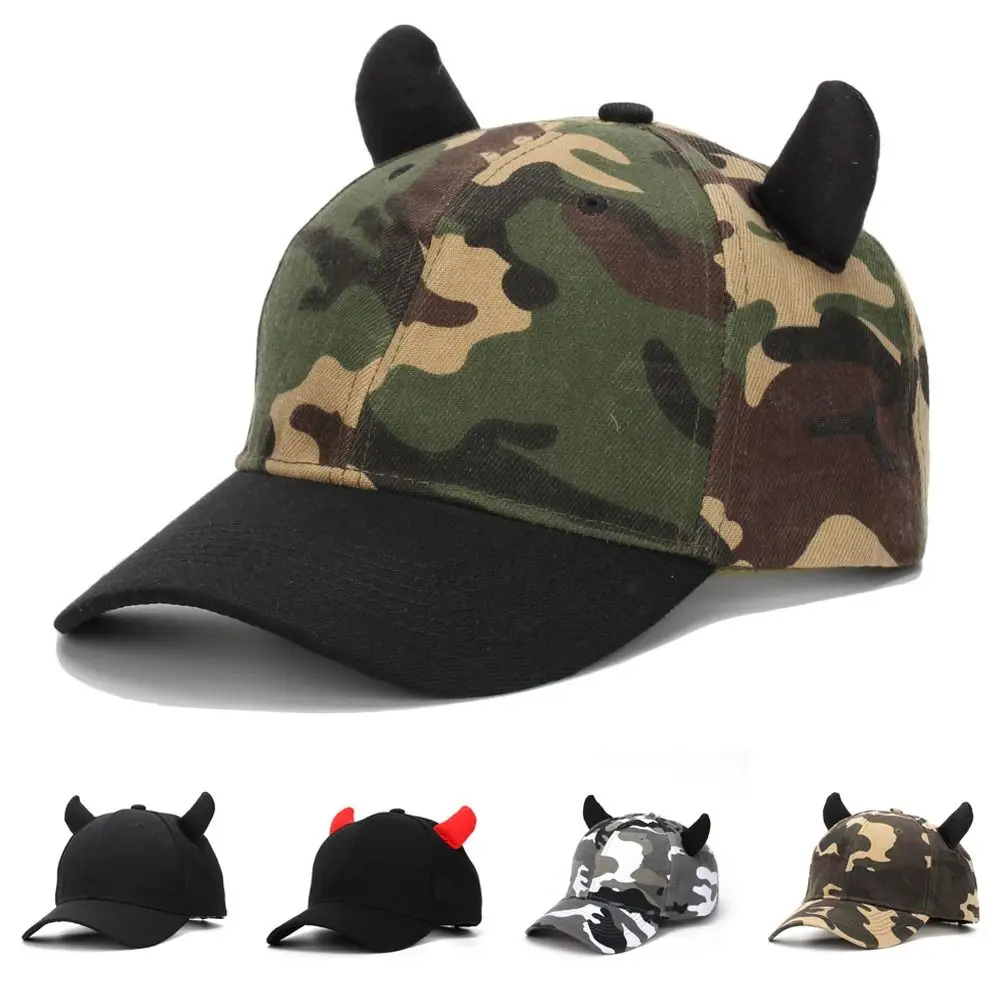 Casual 3D Devil Horn Baseball Cap Cosplay Adjustable Peaked Cap Breathable Outdoor Sports Sun Hat For Man Women Unisex