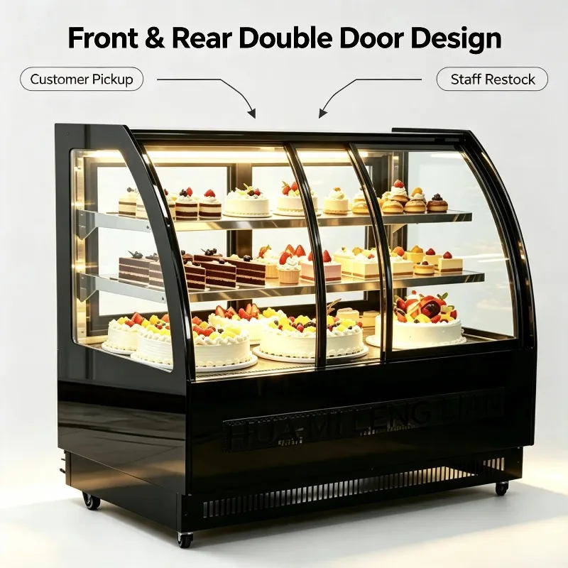 Custom Made Commercial Dessert Display Chiller Back Front Access Door Silent Air Cooling Pastry Showcase
