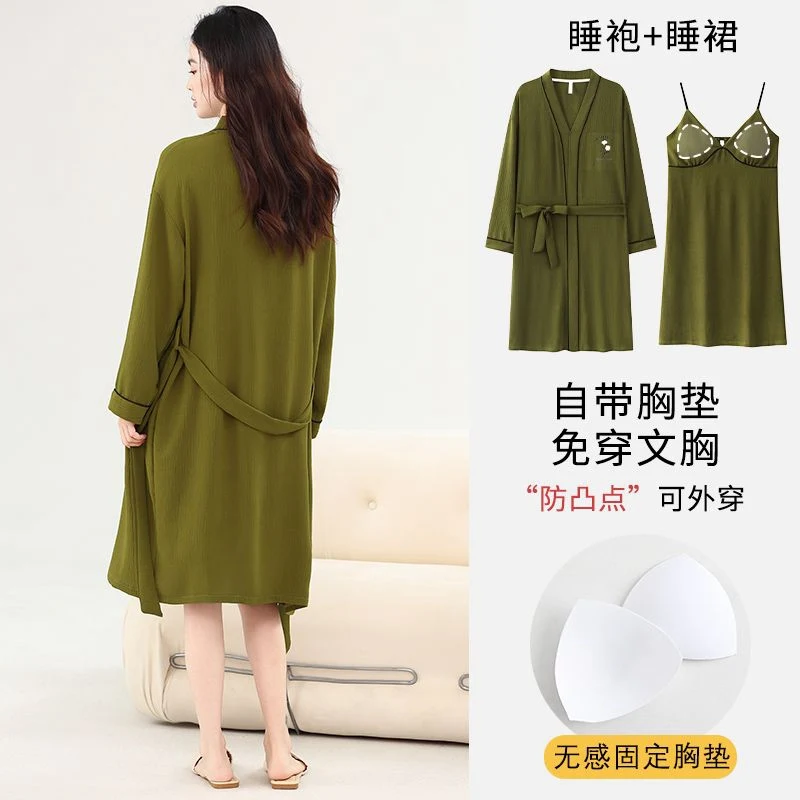 

2025 Autumn 2PCS Long Sleeve Cotton Nightgowns Robes Sets for Women Sexy Lace Lingerie Nightdress Night Dress Sleepwear Bathrobe