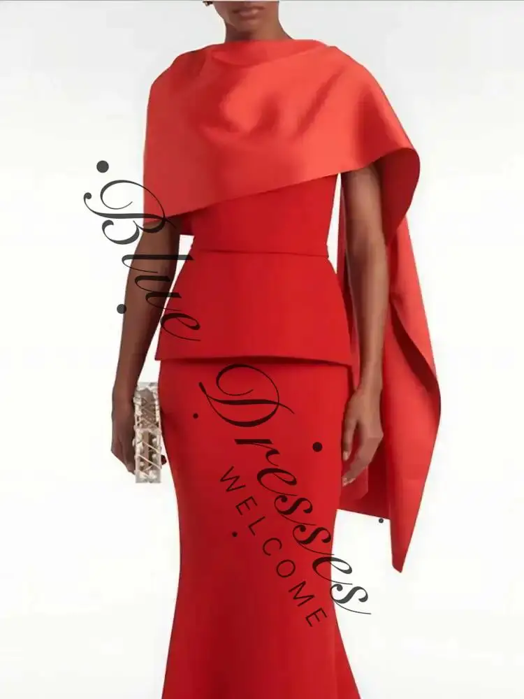 فستان سهرة بيبلوم أحمر مذهل للنساء مخصص مع صورة ظلية مضيئة بتفاصيل كيب ثنيات أنيقة ساحرة مخصصة #3