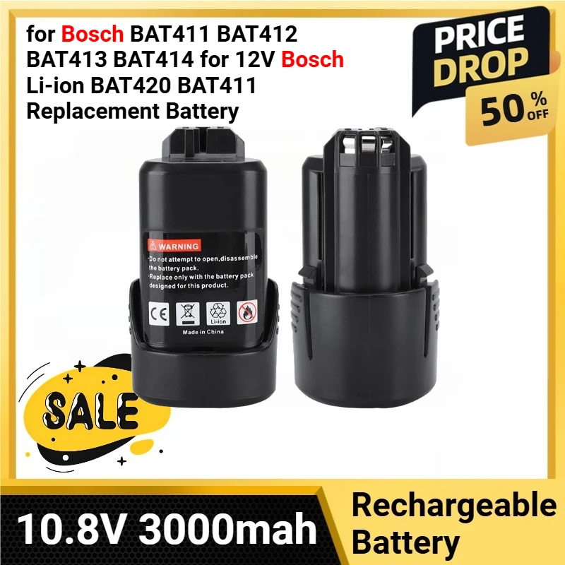 

10.8V Battery Cordless Power Tools for Bosch BAT411 BAT412 BAT413 BAT414 for 12V Bosch Li-ion BAT420 BAT411 Replacement Battery