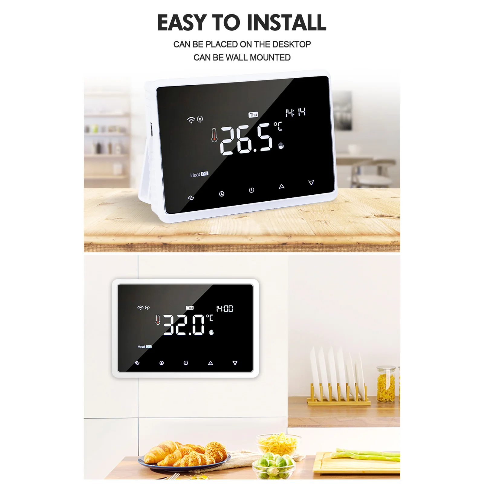 Wi-Fi Smart Thermostat Programmable Thermostat with RF Receiver Tabletop Wall-Mounted Style APP Control Voice Control