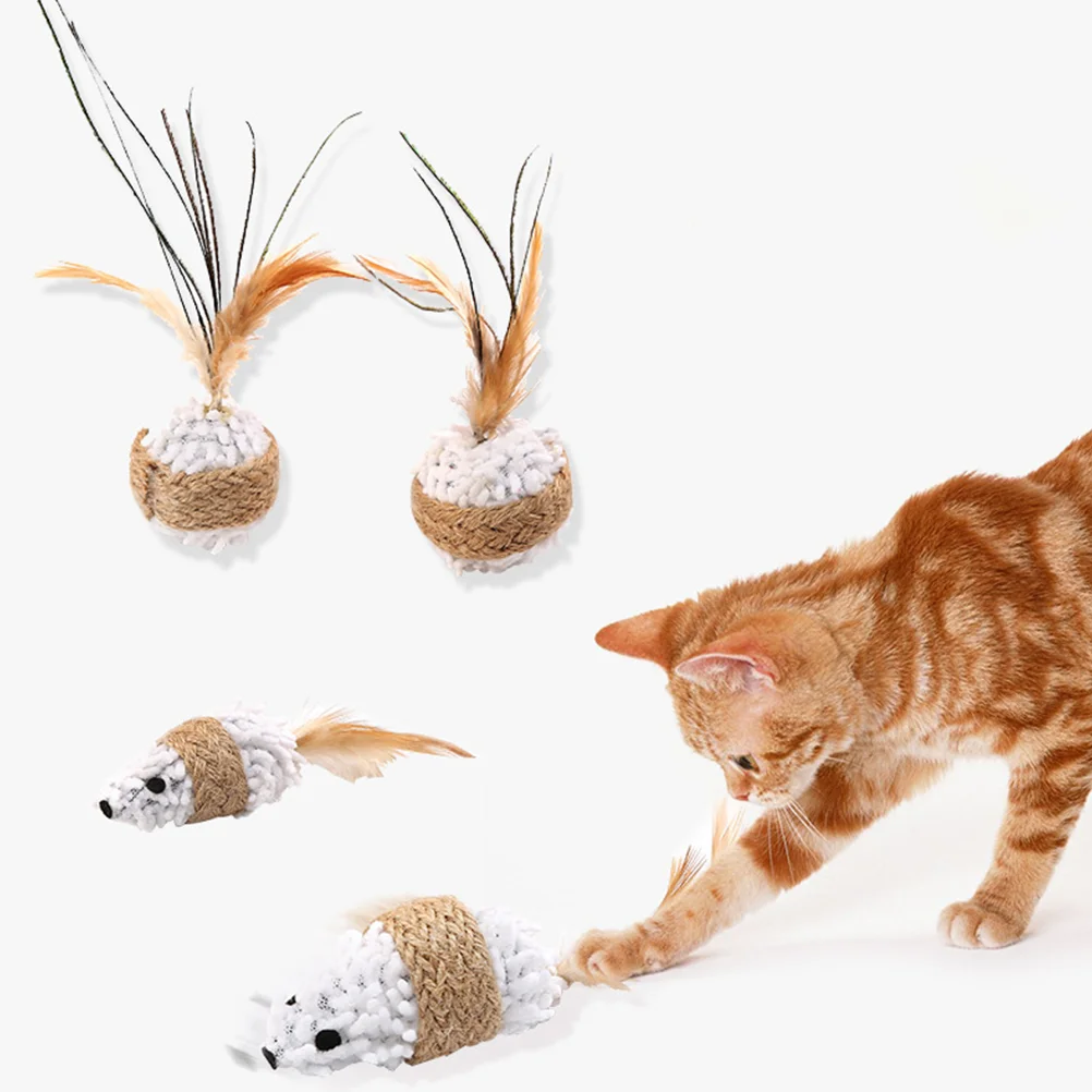 

3 Pcs Wear-resistant Rope Wrapping Feather Toy Plush Cat Toys Plaything Educational Toy for Home Shop Pet Kitten (Rat Style