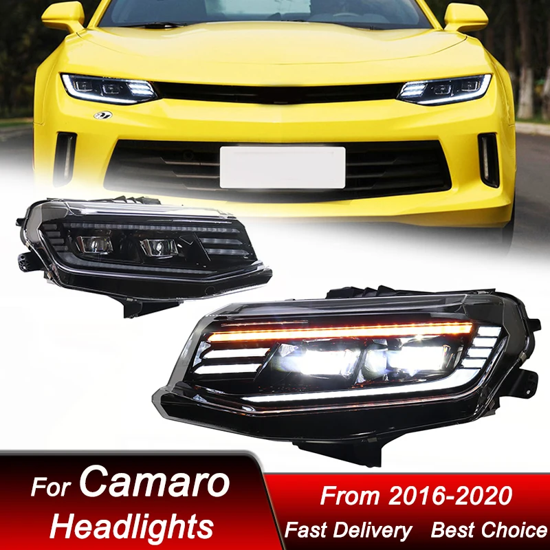 

Поп-автомобильные фары для Chevrolet Camaro 2016-2020, полностью светодиодные новые стильные автомобильные фары в сборе, комплект аксессуаров для линз проектора