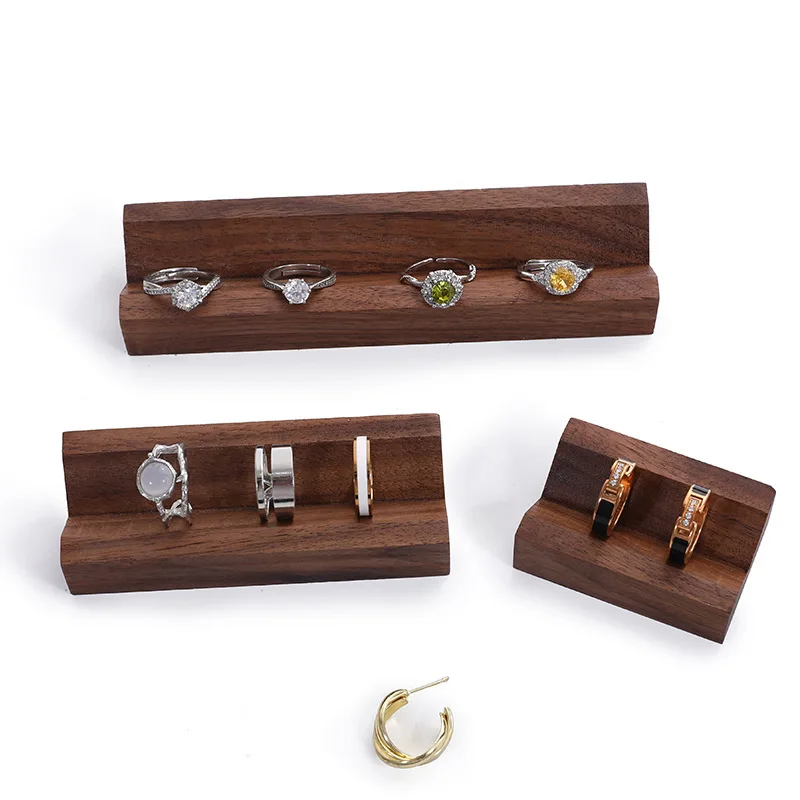 

Винтажная подставка-витрина для колец из орехового/каучукового дерева с V-образным пазом, стойка для хранения и демонстрации ювелирных изделий