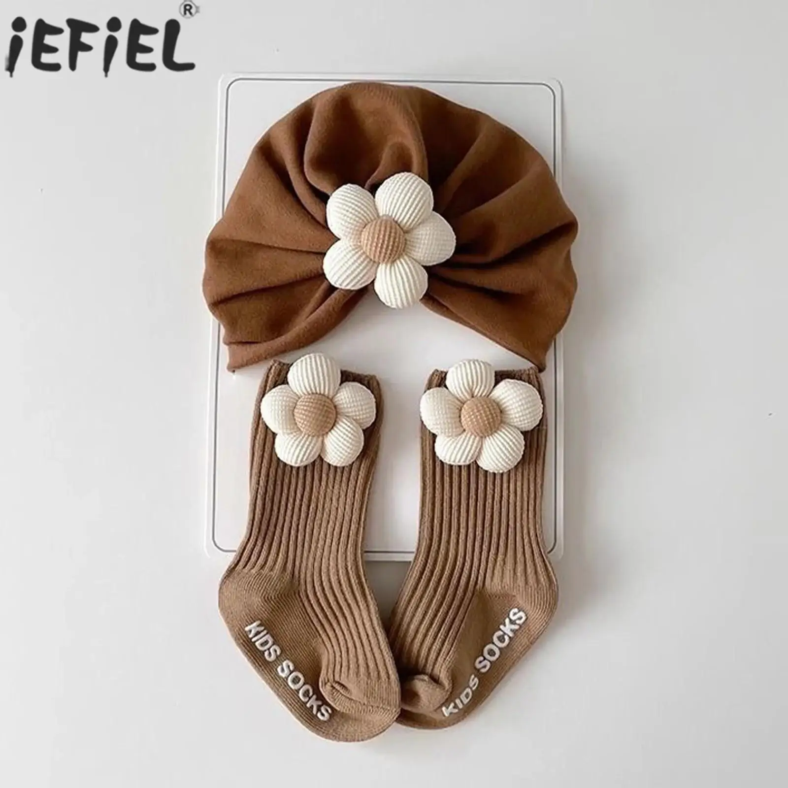 

Baby Girls Clothing Accessories Cute Flower Turban Cap Hat with Anti Slip Socks for Baptism Birthday Party Christmas Photography