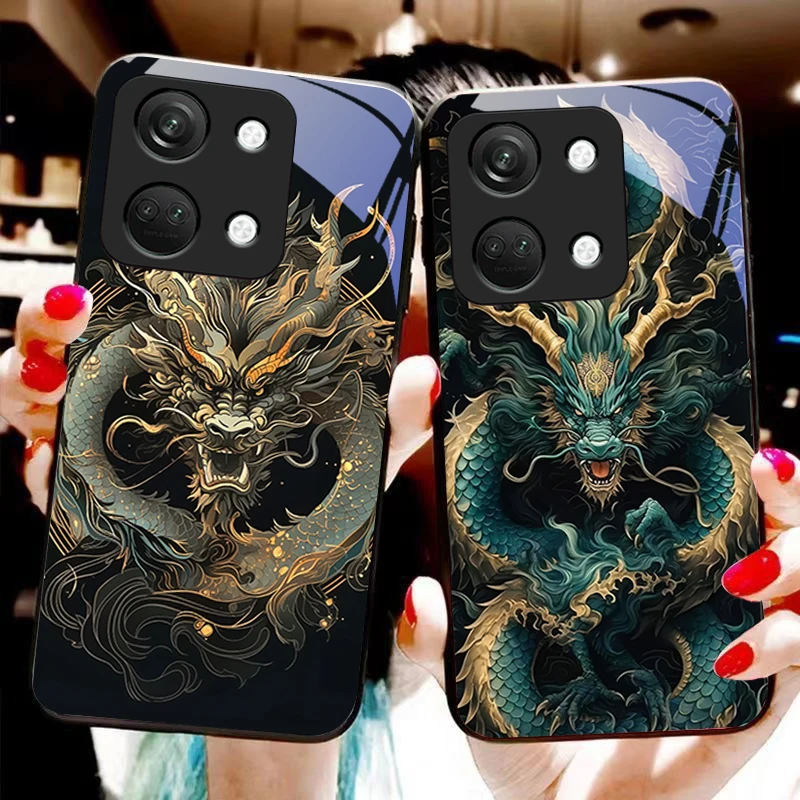 Chinese Wind Dragon For OnePlus Nord 3 5 6T 7 Pro 8 12 10T Reno8 Lite 5G 10R Nord N30 Hard shell Tempered glass phone case black