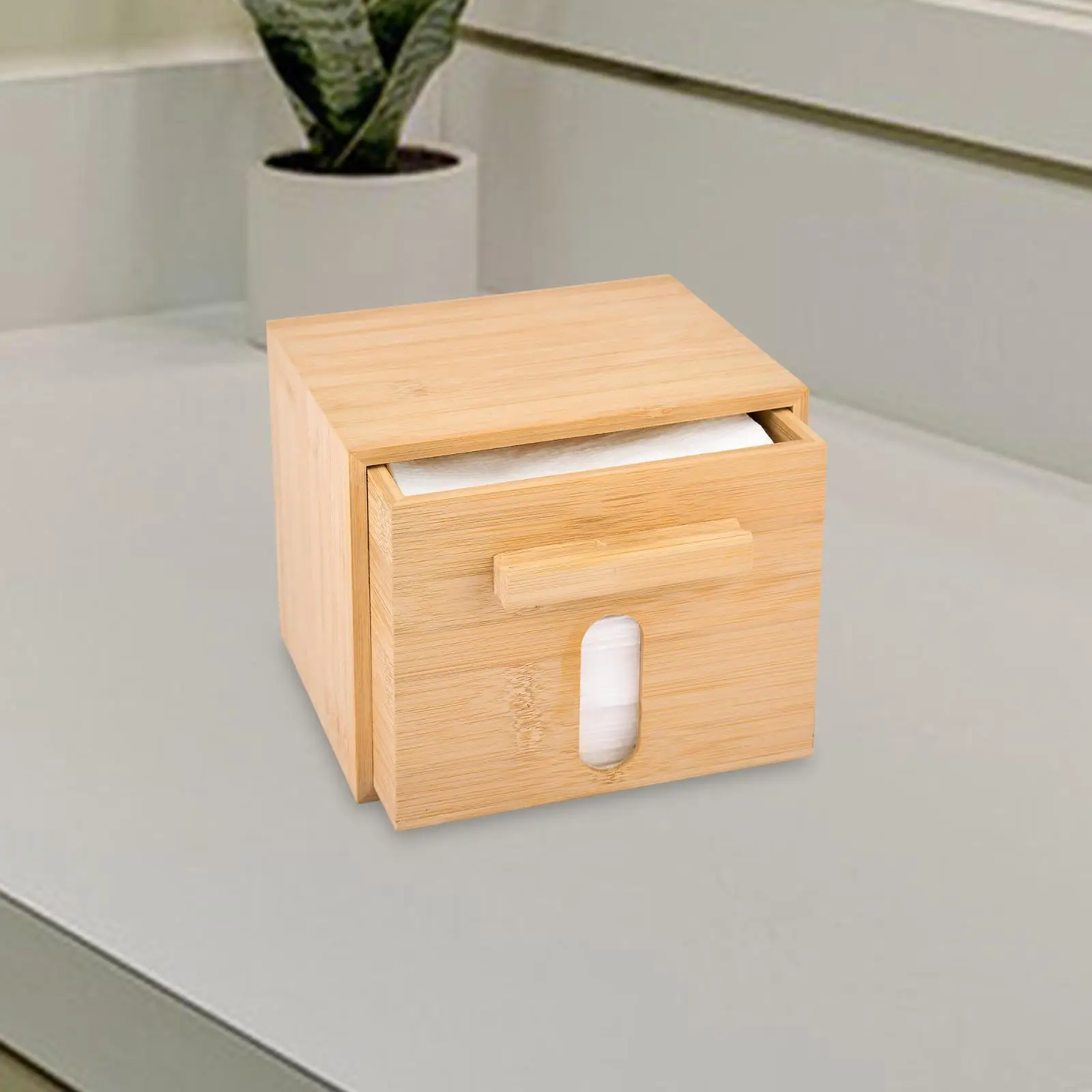 Bamboo Tissue Box with Drawer for Face Towels Makeup Remover Wipes Storage Holder Desk Organizer Bathroom Decor